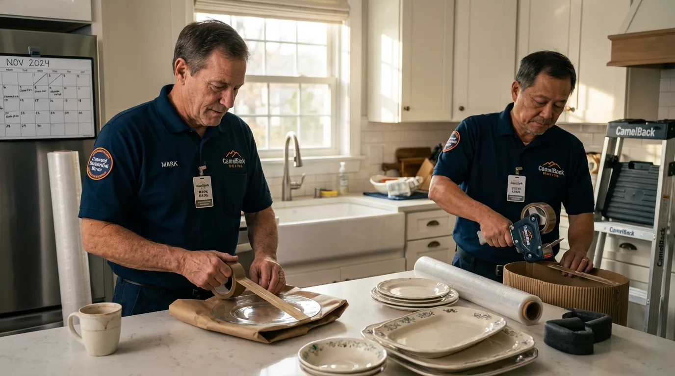 Professional crew packing kitchen dishware in Ceres, CA